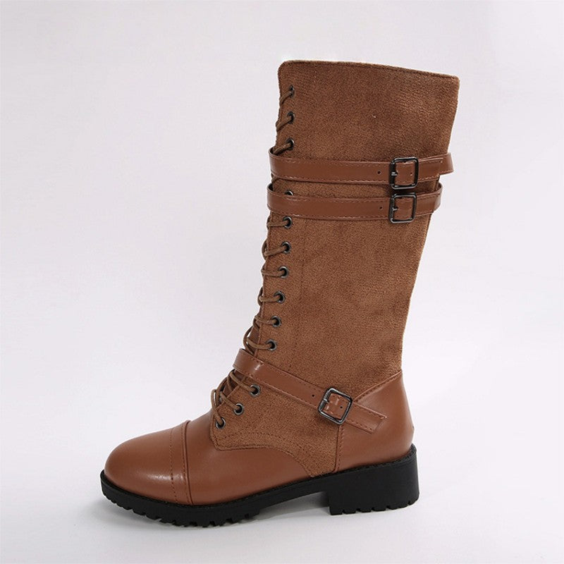 Vintage combat boots for women with laces and buckle