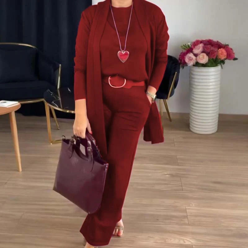 Elegant 3-Piece Set: Long Cardigan, Top and Trousers