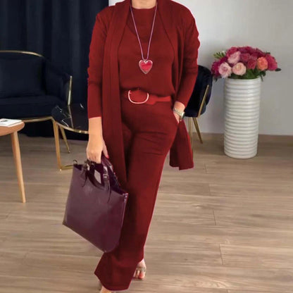 Elegant 3-Piece Set: Long Cardigan, Top and Trousers