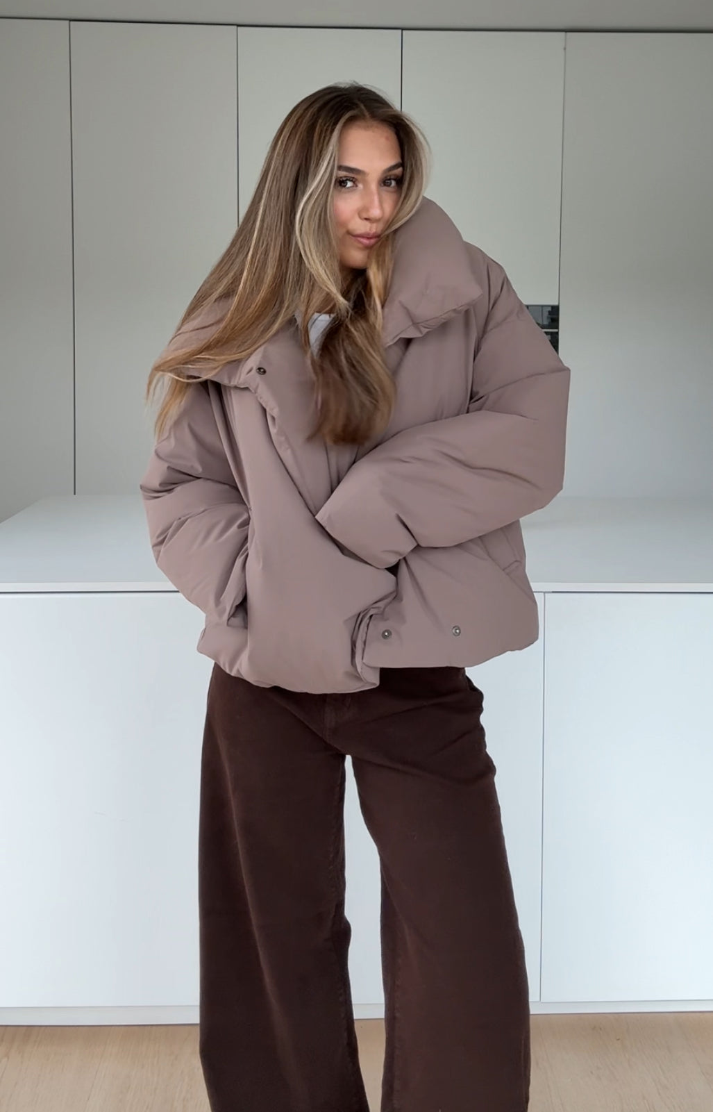 Puffer jacket in Taupe