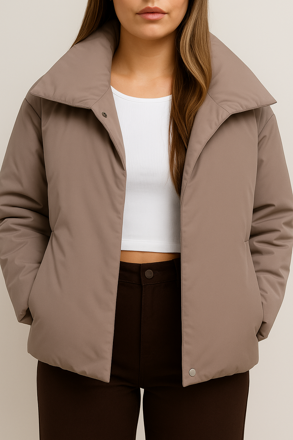 Puffer jacket in Taupe