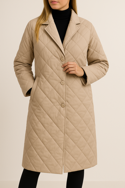 ÉCLAT – Mid-length quilted reversible coat with leopard lining