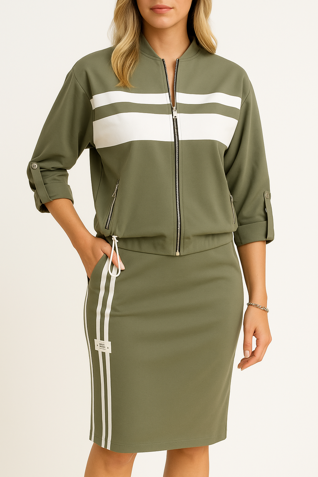 Women's Stand Collar Jacket & Dress Set