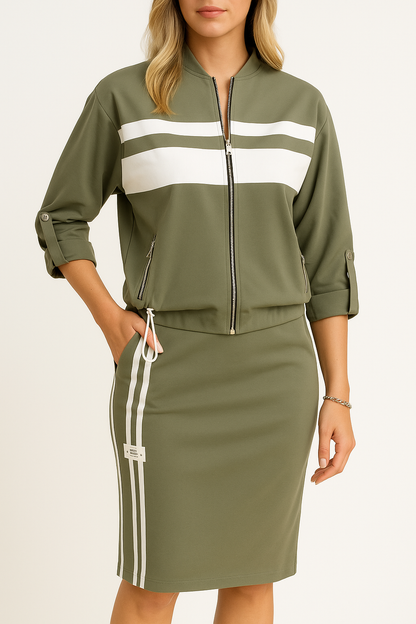 Women's Stand Collar Jacket & Dress Set