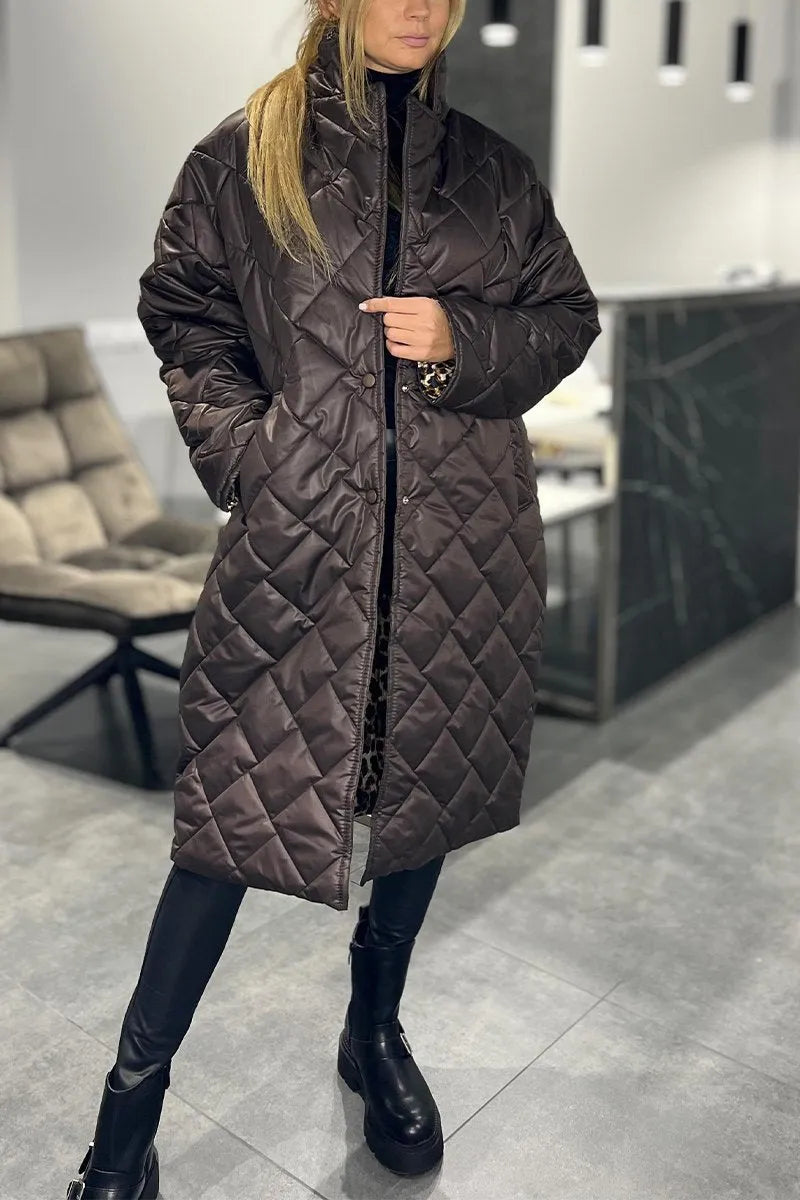ÉCLAT – Mid-length quilted reversible coat with leopard lining