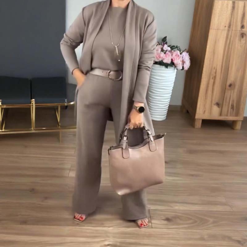 Elegant 3-Piece Set: Long Cardigan, Top and Trousers
