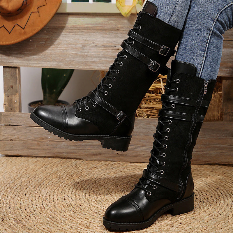 Vintage combat boots for women with laces and buckle