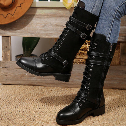 Vintage combat boots for women with laces and buckle