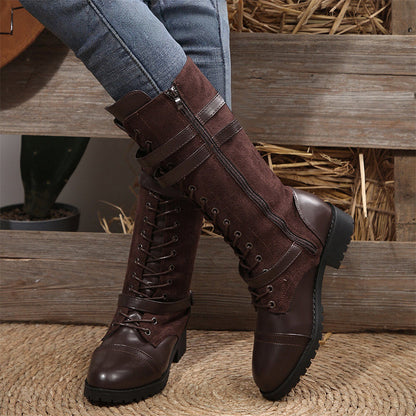 Vintage combat boots for women with laces and buckle