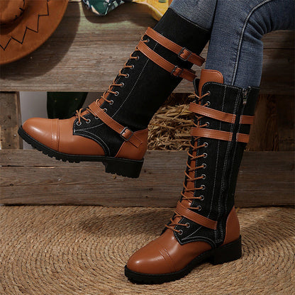 Vintage combat boots for women with laces and buckle