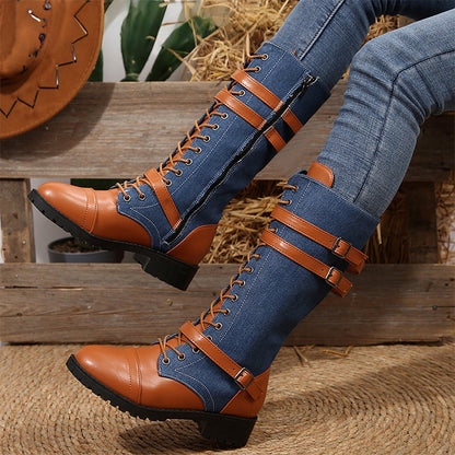Vintage combat boots for women with laces and buckle