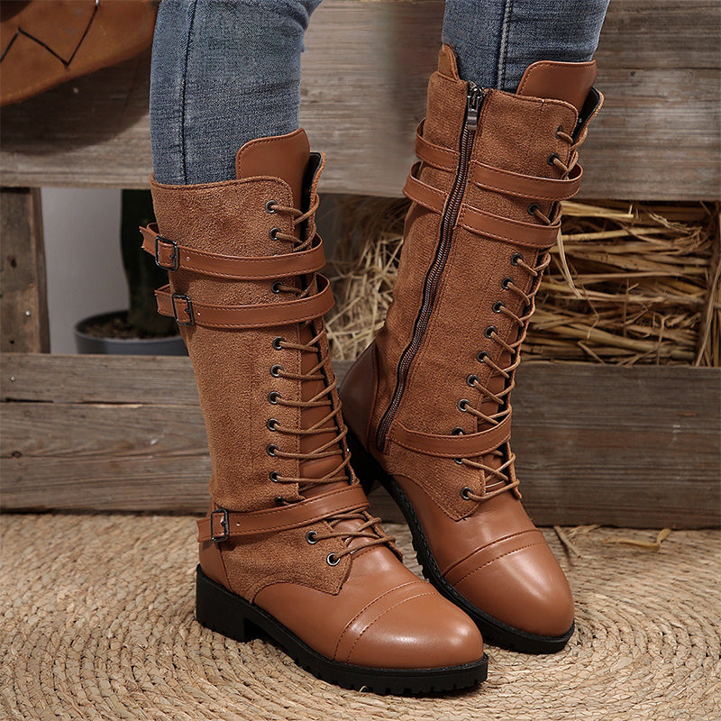 Vintage combat boots for women with laces and buckle