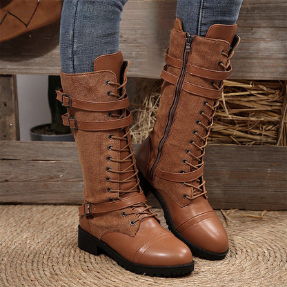 Vintage combat boots for women with laces and buckle