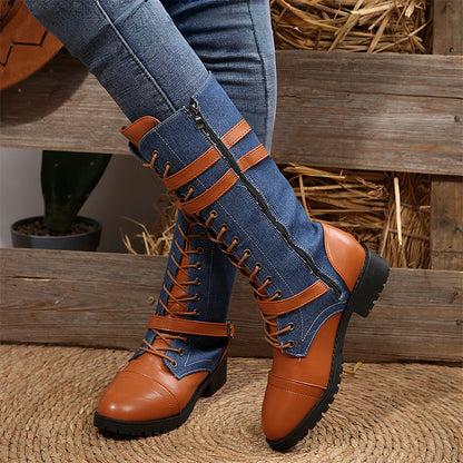Vintage combat boots for women with laces and buckle