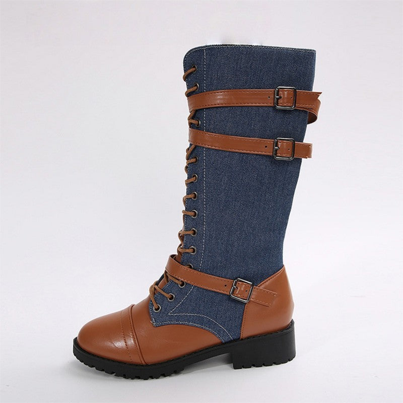 Vintage combat boots for women with laces and buckle