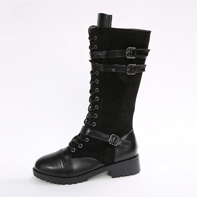 Vintage combat boots for women with laces and buckle