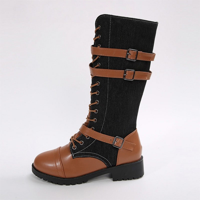 Vintage combat boots for women with laces and buckle
